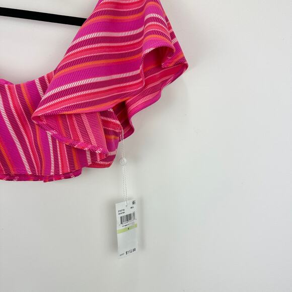 Trina Turk Marai Swim Top One Shoulder Ruffle Pink Striped Padded Beach US 4 NWT - Picture 7 of 10